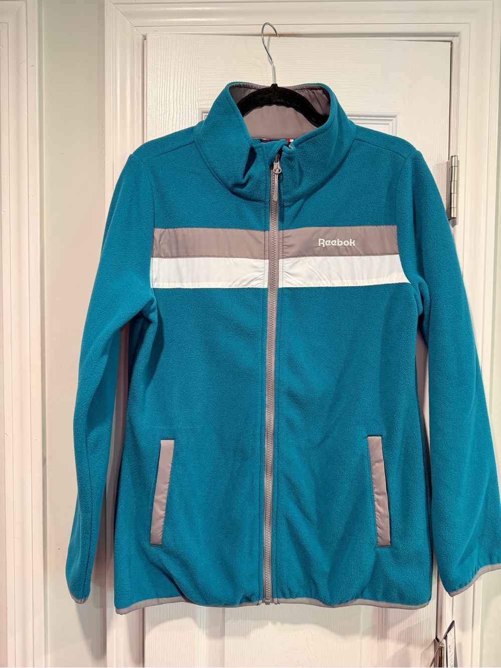 NWT Reebok Size M Teal Full Zip Fleece Jacket Retro Colorblock Outdoor Active
